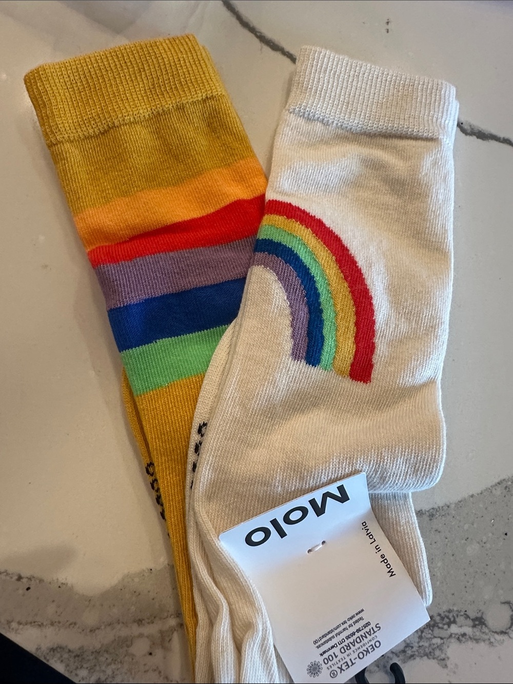 Molo Colorblock & Rainbow Crew Socks - Mustard & White